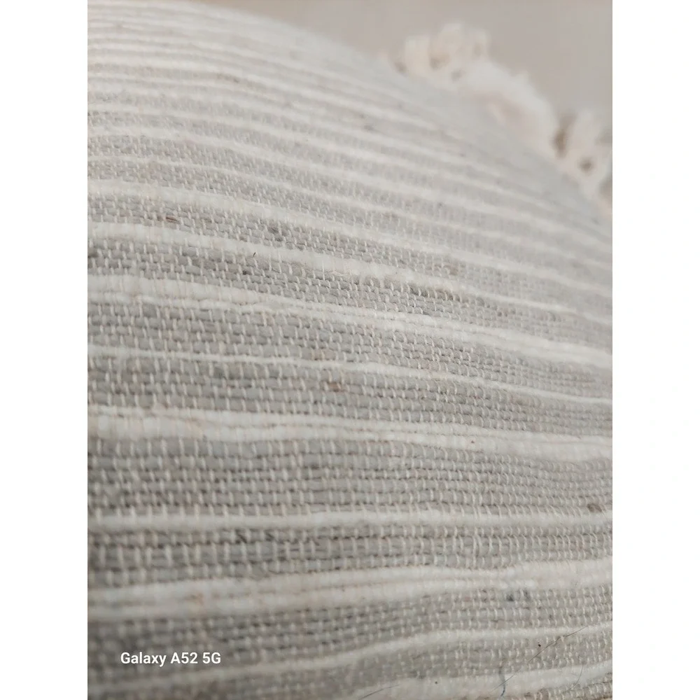 Vintage Hand Woven Cotton Pillow  Fringe India Throw Cushion Pilzer Bros Neutral